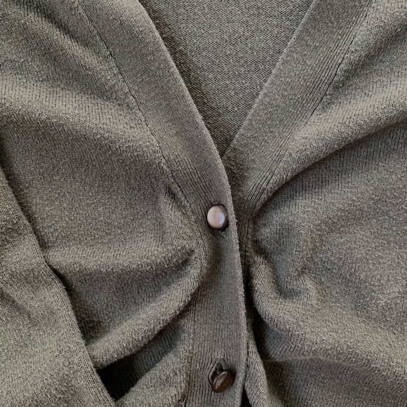 Olive Green Ruched V-neck Cardigan - Picture 2 of 3